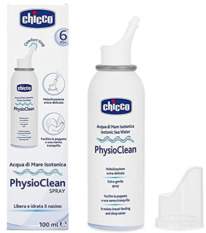 Chicco acqua di mare isotonica spray, Deterge e libera il nasino favorendo l’eliminazione del muco in eccesso, Indicata per l’igiene quotidiana del naso, 100ml