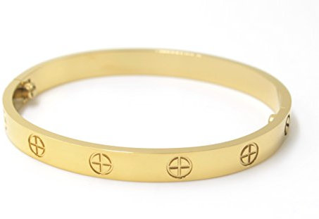 Luxury Gold-Plated Stainless Steel Simple Style Love Bangle Bracelet for Women Men (Gold in size 16)