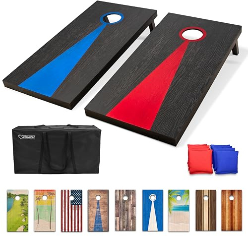 GoSports - Juego de Cornhole de Madera Maciza de tamaño reglamentario, diseño de Bandera Estadounidense, Incluye Dos Tablas de 1,2 x 0,6 m, 8 Bolsas de Frijoles (pufs), Funda de Transporte y Reglas
