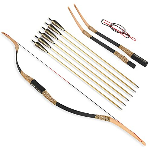 SHARROW Tiro con L'Arco Tradizionale Arco Ricurvo Takedown Arco Lungo 20-40lbs Arco da Caccia Mongolo in Legno Fatto a Mano Archi Ricurvi per Adulti (Tipo 2, 25lbs)