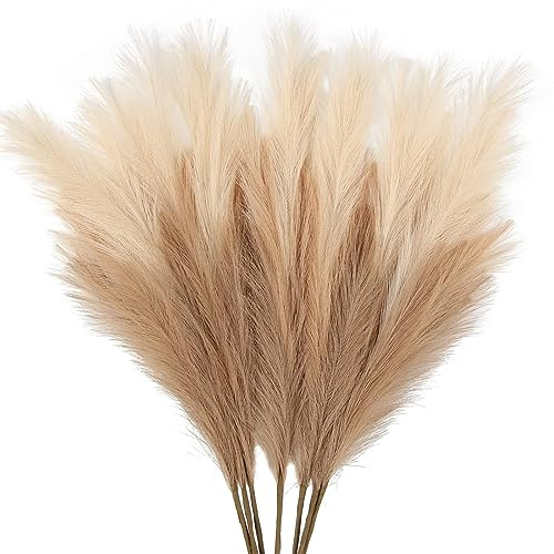 ZIFTY 7-Pcs 38/3.1FT Faux Pampas Grass Large Tall Fluffy Artificial Fake Flower Bedroom Decor Boho Decor Bulrush Reed Grass for Vase Filler Farmhouse Home Wedding Decor (Beige Mixed)