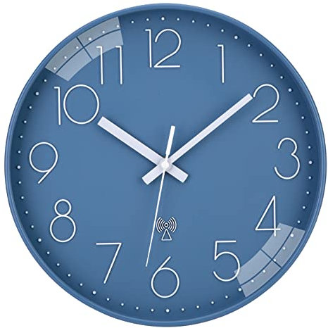 ACCSHINE Funkuhr Wanduhr Ohne TickgeräUsche Lautlos 30cm Quarz Batterie Betriebene Groß Wanduhr Einfach zu Lesen für Zimmer Zuhause KüChe Schlafzimmer Büro Schule (Blau)