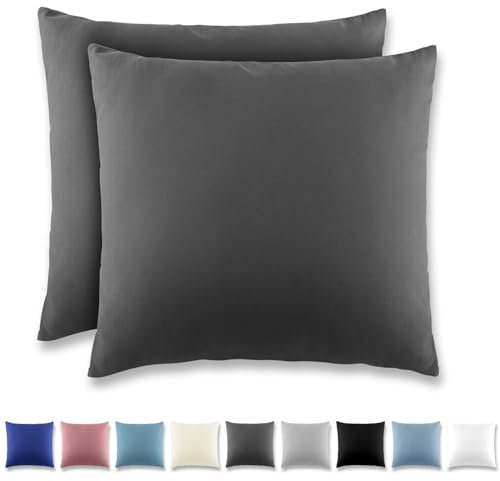 REDKEY Kissenbezug 40x40 cm 2er Set Kopfkissenbezug mit Reißverschluss - Kissenhülle aus gebürstetem Mikrofaser für Kissen,Waschbar bis 40°C Anthrazit