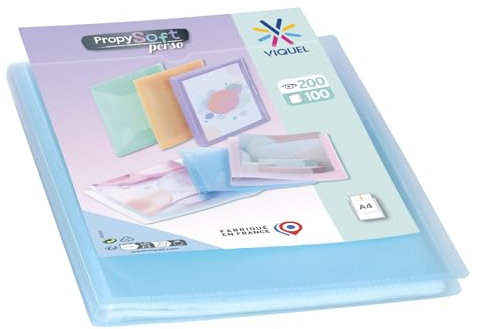 Viquel - Porte vues A4 200 vues - Porte documents personnalisable - 100 Pochettes de qualité lisse - Bleu pastel
