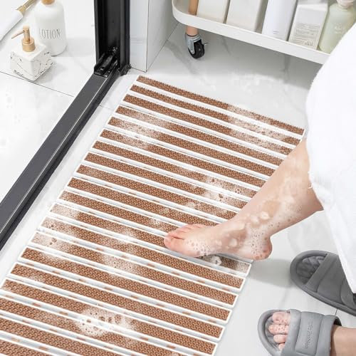 Verlässlich Badewannenmatte rutschfest Duschbodenmatte [Duschmatte 70x40cm] TPE rutschfeste Badematte Antirutschmatte Dusche Anti Rutsch Badewanne - Ideal für Erwachsene & Kinder (40 x 70 cm, braun)