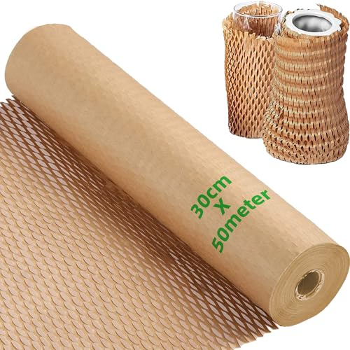 Olicky förpackningsrulle av vaxkaka – 50 m x 30 cm förpackningspapper för frakt, flyttning och brytbara saker – bubbelplast alternativ