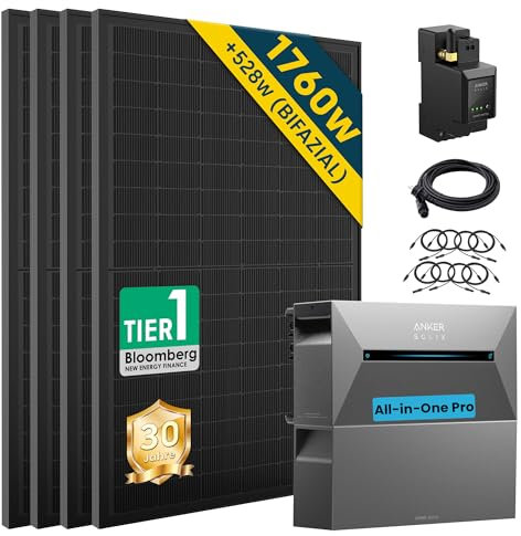 ALLDREI Balkonkraftwerk mit Speicher 2 Pro, Solarbank E1600Pro All in One Stromspeicher 1,6kWh mit Wechselrichter, Komplettset mit 1,6kWh Akku BP2700, 4x440W Solarpanel & Smarten Zähler