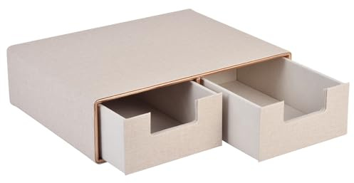 XNONE Leder Stapelbar Schreibwaren Schubladenbox mit 2 geschlossenen,Handarbeit Schublade zur Aufbewahrung von Kaffeepads,Kaffeekanne oberster Teil der/Schmuck/Kosmetik Schreibtisch Organizer,Beige
