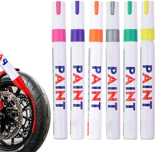 Qoobom Waterproof Tire Paint Pen, 12 Colors Waterproof Non-Fading Tire Paint Pen, Permanent Oil Based Paint Markers, Quick Dry Car Tire Marker Pens for Metal, Fabric, Glass, DIY Craft (6Pcs-B)