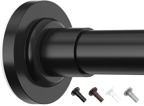 Yeabett Curtain Poles, 48-226cm Extendable Net Curtain Rod, Telescopic Curtain Pole for Bathroom or Windows, No Drilling, No Slip, No Rust, Black