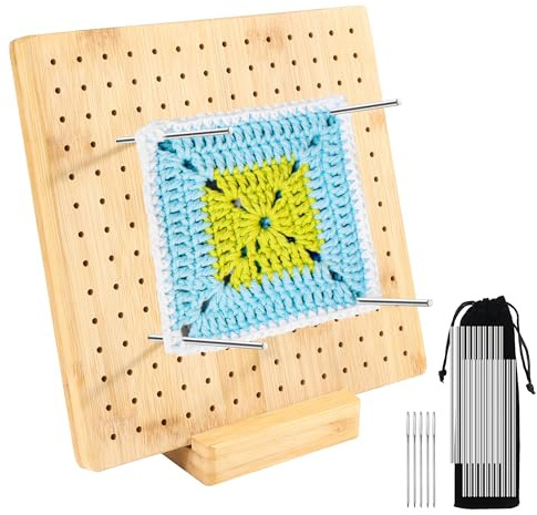 Tablero de Bbloqueo,Tablas de Bloqueo para Proyectos de Tejer y Ganchillo Tabla de Bloqueo Cuadrada de Ganchillo con 20 Pines de Acero Inoxidable 20 x 20cm