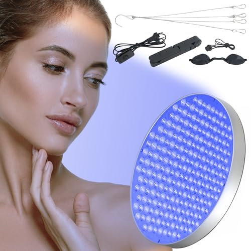Solarium Lampe de bronzage pour la maison, 250 LED, 460 NM, portable, pour le visage et le corps, lampe de soleil ronde avec support pliable et crochets de suspension (argenté)