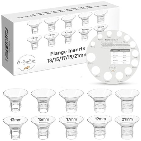 10 BPA-Free Flange Inserts 13/15/17/19/21mm – Compatible with 24mm Flange Breast Pump Shields from Momcozy S9/S12 Pro M5 /Nullie/KISSBOBO/Medela/Philips/Bellababy– with Nipple Measurement Chart
