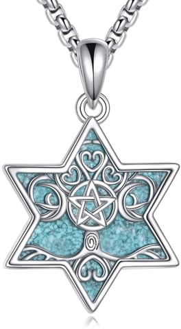 CUPENDA Davidstjärna halsband 925 sterlingsilver turkos tredubbel måne gudinna berlock halsband livets träd halsband wicca smycken gåvor kvinnor, Sterlingsilver, Ingen ädelsten