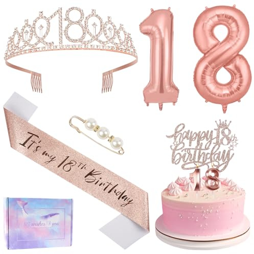 Ainiv 18° Compleanno Corona Oro Rosa Happy 18th Birthday