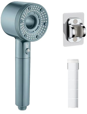 Duschkopf Hochdruck Wassersparend Handbrause Massagedusche mit 5 Modi Halterung Filter Verstellbarer Badezimmer Hautschönheit Sparduschkopf für Erwachsene Kinder Haustiere(Silber Blau)
