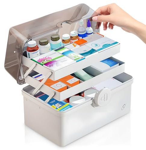 Yesay Grande scatola per medicinali a casa con maniglia, contenitore multifunzione e custodia per il primo soccorso per una conservazione sicura (34 x 21,5 x 19 cm)
