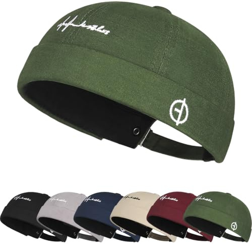 Casquette Docker Coton Bonnet Docker Unique Street Décontracté Brimless Chapeau Unisexe Bonnet de pêcheur sans bord roulé vintage tendance réglable pour