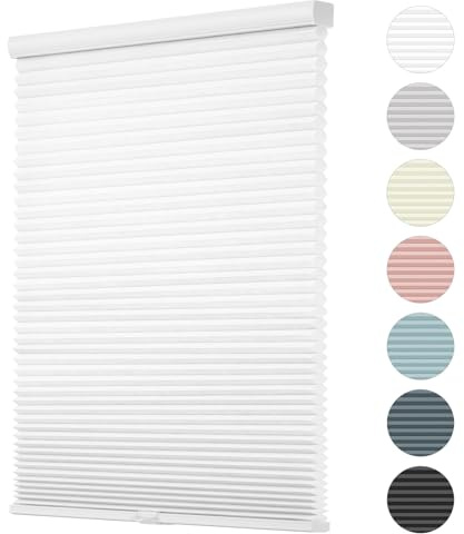 Changshade Cordless Cellular Shades Light Filtering Custom Size, Honeycomb Door Indoor Window Blinds 1.5 inch Cell Pleated Easy Install for Home, Office, Living Room, Bedroom, Bathroom, Nursey, White