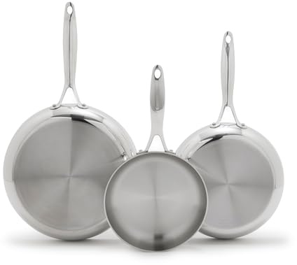 GreenPan Valencia Pro 3 Piece Tri-Ply Stainless Steel Frying Pan Set, 8” 9.5” & 11” Skillets, Induction Ready, Mirrored-Finish, Durable Encapsulated Rims, Oven & Dishwasher Safe