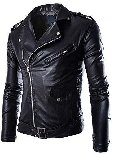 Chaqueta de cuero para hombre, estilo rockero, punk, con cremallera múltiple, diseño Harley Solid, solapa corta, estilo vintage, retro, piel de oveja, abrigo cálido para invierno, Negro, 3XL