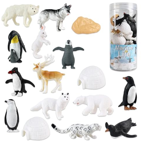 MFCGHXR Figurine Animaux Polaires - Set de 16 Figurines en PVC, Design Réaliste, Jouet Éducatif pour Enfants, pour Garçons et Filles
