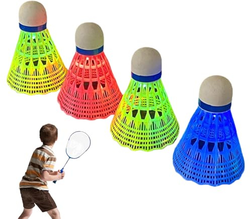 Sghtil Bádminton luminoso | 4 unidades de volantes luminosos | Equipo de entrenamiento de pelota de entrenamiento deportivo para principiantes - práctica de jardín al aire libre adultos niños
