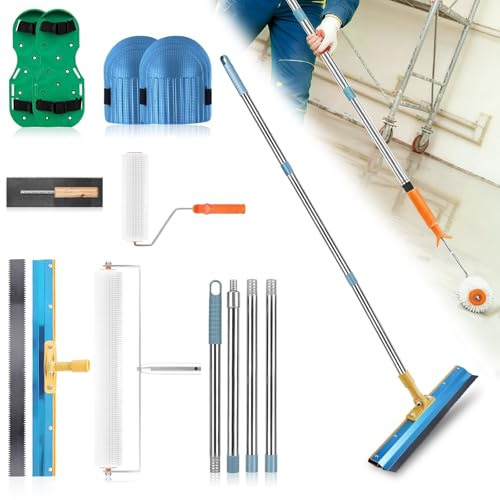 Kit de revêtement de sol en résine époxy, outil de revêtement de sol en résine époxy, tige filetée réglable, rouleau de purge, chaussures à clous, rouleau à pointes, masse de compensation raclette