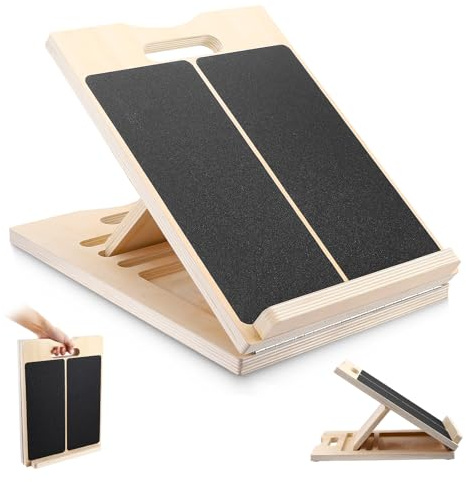 Wooden Slant Board, Adjustable Incline Board and Calf Stretcher, Professional Slant Board for Hamstring Leg Achilles Stretching, Portable Handle, Non-Slip Balance Board for Home Gym Office Outdoor Use