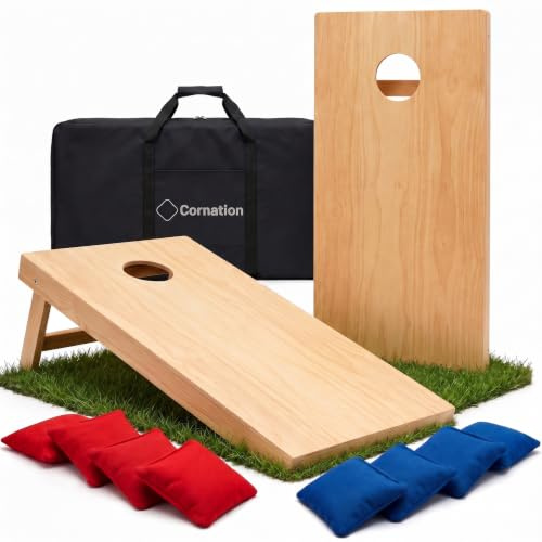 Cornation® Cornhole - Set Complet Officiel en Bois avec 2 Planches, 8 Sacs & Housse - Jeu de Lancer extérieur pour Adultes & Enfants - Idéal Jardin & Plage