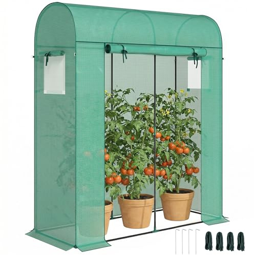 Outsunny Tomatengewächshaus mit Rolltor Bogendach 170 x 68 x 200 cm Grün