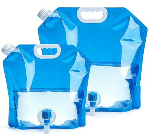 Gobiufy 2 Pack Camping Water Container with Tap Collapsible Water Container | 10L + 5L Portable Water Container Bag, Foldable Water Bag for Camping Hiking Travel BBQ Picnic Backpack Survival Kit