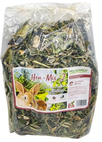 HEU-HEINRICH® 500 g de foin Mix 2 – Friandises colorées – Mélange de nourriture pour petits animaux, complément alimentaire pour rongeurs – Mélange pour lapins et nez, nourriture pour rongeurs à base