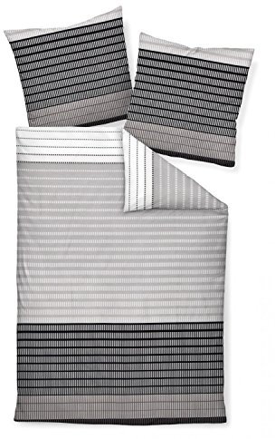 Janine Bettwäsche-Set J.D. 87020 Farbe 08 Platin Schwarz 100% Baumwolle Mako Satin Abstraktes Linien-Streifen-Design, Größe:200x220 cm + 2 x 80x80 cm