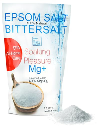 Magnesio Organico, Sal Epsom, Sales de Baño, Sal Pies, Alivio Muscular, Recarga la Piel con Magnesio Natural, Exfoliante Corporal, Detox y Vitalidad, Sin colorantes, aditivos y perfumes 250 g