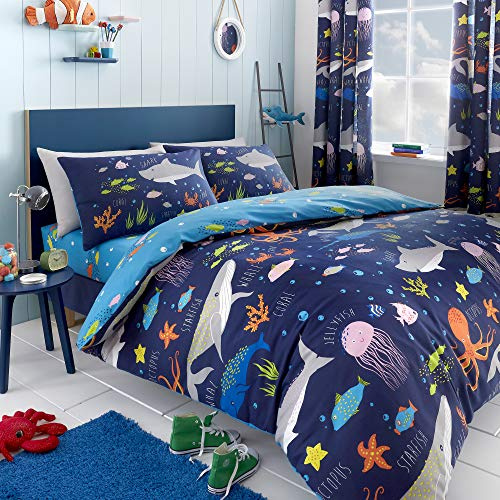 Bedlam, barn, dubbeltäcke set, hav, havsdjur sängkläder, polyester, flerfärgad