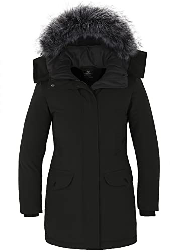 Wantdo Abrigo de Invierno Cálido para Mujer Chaqueta Abrigada a Prueba de Viento para Exteriores Chaqueta Acolchada de Algodón Parka Clásica Larga Gruesa Negro S