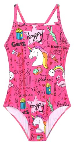 Girls Bathing Suit Size 3t 4t Sleeveless Swimsuit Red Cartoon Print Swimwear with Sun Protection for Water Sports