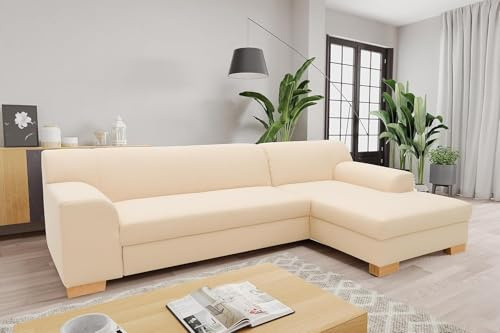 DOMO. collection Sofá esquinero Tinos pequeño en Forma de L, sofá esquinero de Esquina, esquinero, 273 x 157 x 74 cm (Ancho x Profundidad x Alto), Color Beige