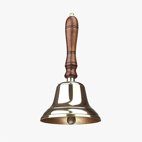 ACL Estilo Tradicional – Campana de latón Macizo – Campana de Mano Escolar con Mango de Madera – Hotel, recepción, Cena, Escuela, último Pedido, Campana de Biblioteca, Campana de Pub, (7 x 17 cm)