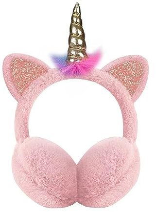 KALUROIL Ohrenschützer mit süßem Katzenohren-Design | Weiche Ohrenwärmer aus Plüsch für Damen und Mädchen | Rosa Katzenohren Einhorn