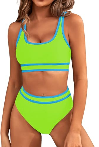 Genfien Maillot de Bain Femme 2 Pieces Push Up Ensembles Bikini Taille Haute Rembourré Bikini Deux Pièces Maillot de Bain Dos Nu Beachwear de Sport Été