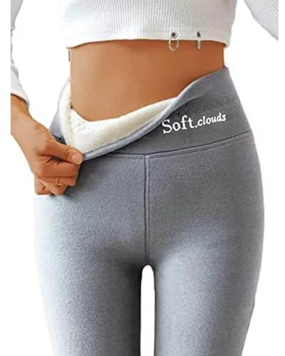 Soft Clouds Fleece Lined Leggings for Women Casual Warm Winter Solid Pants Slim Leggings (Light Grey,M)
