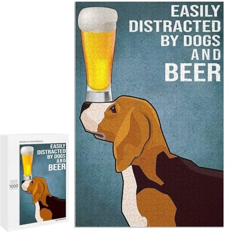 Jigsaw Puzzles 1000 Pieces for Adults Easily Distracted by Beagle Dogs and Beer Wooden Puzzle - Puzzles for Youth Home Decor Funny Game Best Gift Preschool Toys