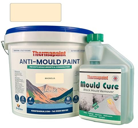 Kingfisher Thermapaint Anti Mould Paint with Active Fungicide 5L | Mould & Moisture Resistant Emulsion Wall Paint for Kitchens, Bathrooms & More | Waterproof & Washable | Magnolia
