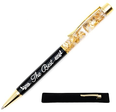 StarMaker Stylo gravé The Best, Noir - Stylo à la Feuille d'or avec étui tissu, cadeau original et chic à offrir pour meilleur collègue, ami