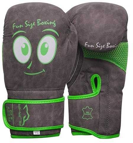Boxing Gloves for Kids, Training Sparring Gloves for Muay Thai, Kickboxing, MMA, Youth Boxing Gloves for Boys & Girls with Hand Wraps Fun Face Designs (Green/Brown, 6 oz)