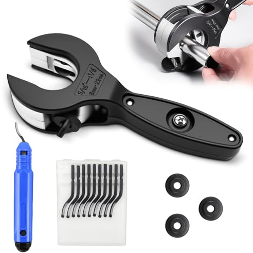 LPZMPZ Kit coupe-tube à cliquet, coupe-tube 8-29 mm avec 3 roues de coupe et outils d'ébavurage de rechange, pour tuyau en acier inoxydable, tube en cuivre, acier et aluminium (noir)
