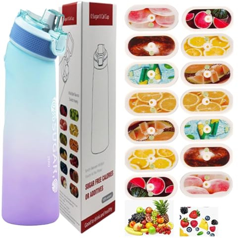 Botella de agua deportiva de 700 ml con cápsulas en 14 sabores, el material tritán no teme a las altas temperaturas, y el sabor natural a fruta extraído hace que beber agua sea seguro y sabroso. Sin