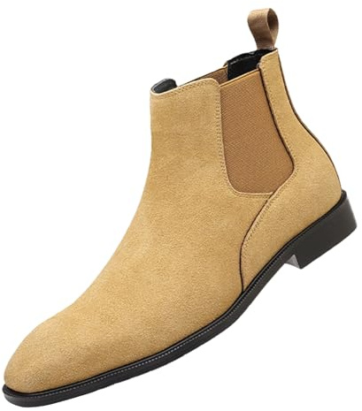 ANUFER Uomo Vacchetta Pelle in Camoscio Scarpe Chelsea Punta Quadrata Slip On Vestito Stivaletti alla Caviglia Giallo SN0711231 EU43